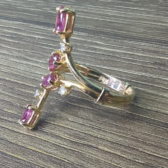 Vintage 14K Yellow Gold Pink Sapphire Diamond Ring Size 6.25